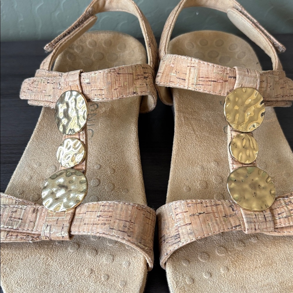 Vionic Farra Cork Tan Multi-Strap Sandals Metalli… - image 5